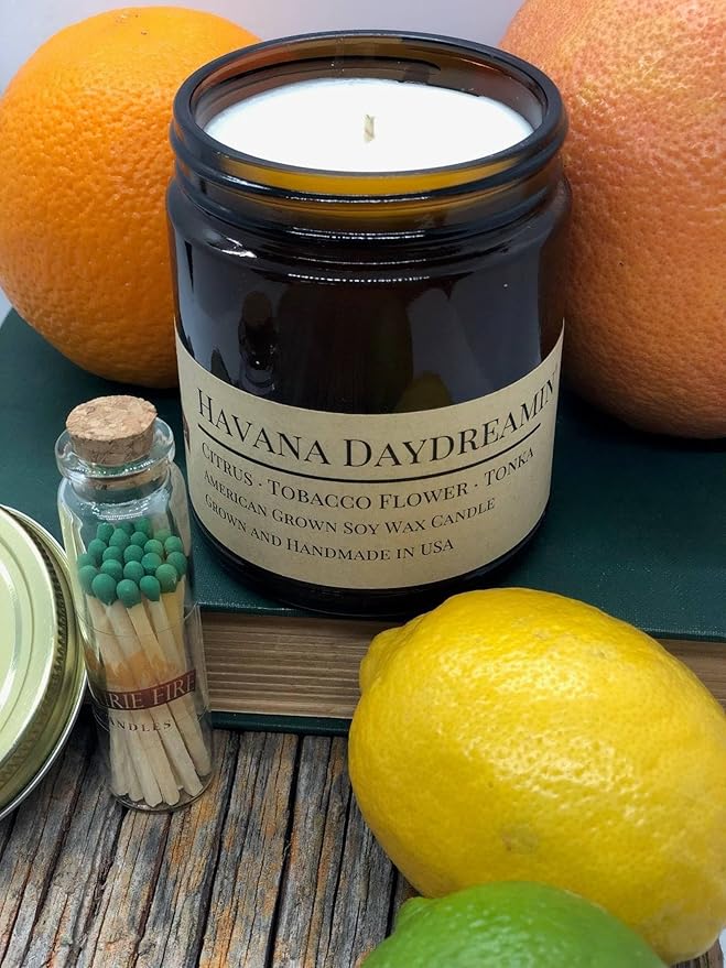 Scented Soy Wax Candle (8.0 oz) 50-60 Hour Burn Time, Cotton Wick, Amber Glass Jar, Grown and Made in USA Havana Daydreamin'