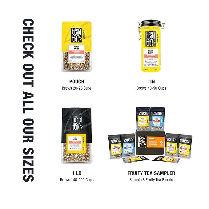 Tiesta Tea - Peach Party, Loose Leaf, Peach Hibiscus Herbal Brew, Premium Blend, Non-Caffeinated Fruit Blend, Makes Hot or Iced & Up to 25 Cups, 2oz Resealable Pouch