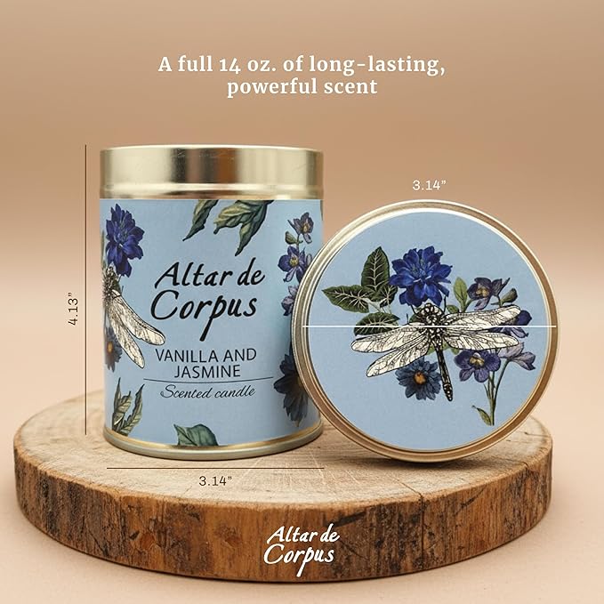 14 Oz Strong Scented Candles Long Lasting – Vanilla Jasmine Candle - High End Luxury Candles for Home - Cute Candles for Women - Soy Wax Premium Blend - Decorative Candle for Men Gifts