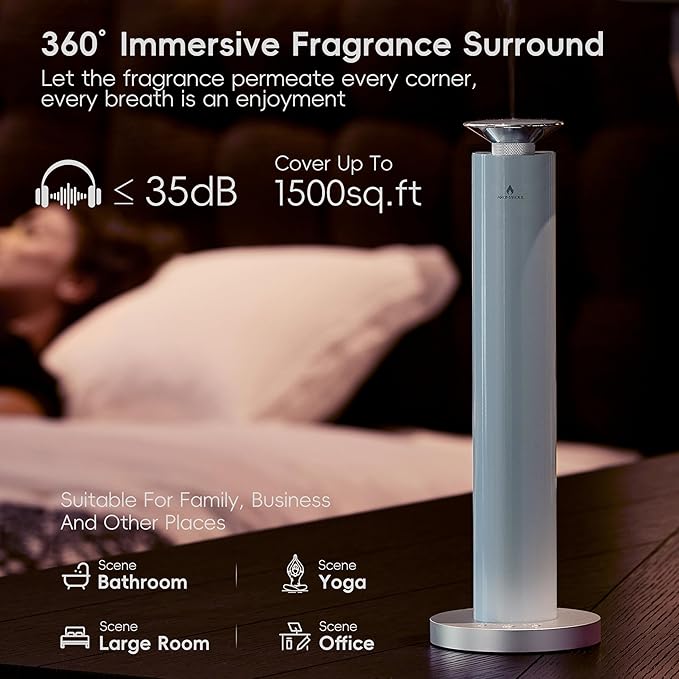 Waterless Scent Diffuser Starter Kit - Alloy Atomization System, Smart Rechargeable Hotel Scent Diffuser, 1500 Sq Ft Coverage, Including 120ml Essential Oil, for Home, Large Room, Spa, Pastel Blue
