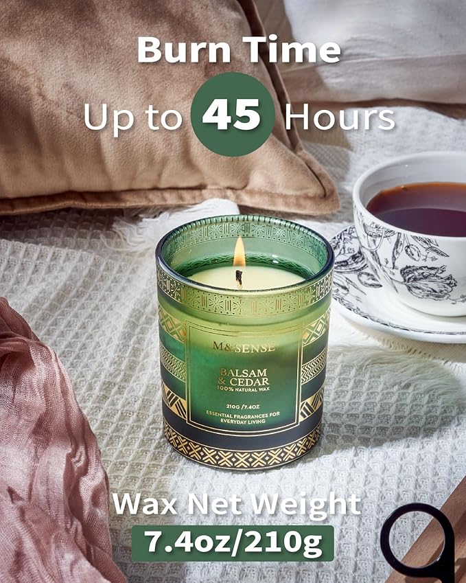 M&SENSE Christmas Candle, Balsam Cedarwood Scented Candles, Soy Candles for Home Scented, Luxury Holiday Candle Gift for Women & Men, 7.4 Oz 45 Hours Long Burning