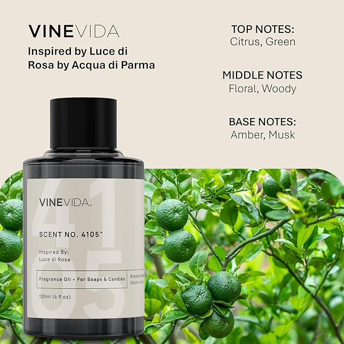 VINEVIDA [120mL] Luce di Rosa Fragrance Oil for Candle Making - Natural Candle Oil Scents - Soap Making Essential Oil - Made in USA