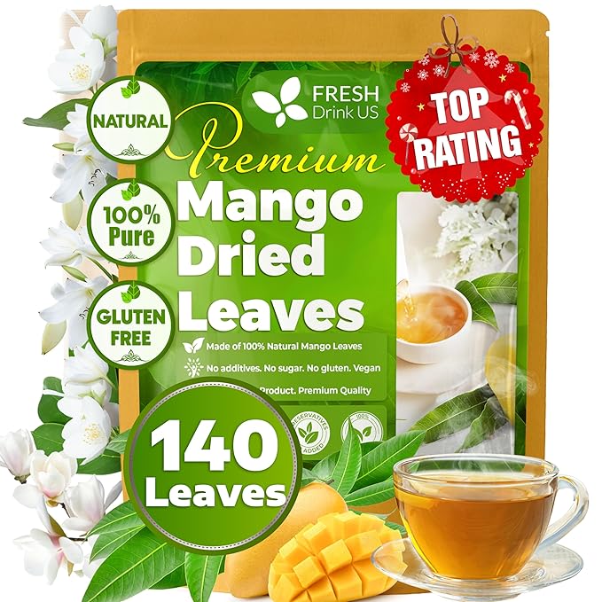 FreshDrinkUS, Premium 140+ Mango Whole Leaves Dried, 100% Natural & Pure from Dried Mango Leaves Tea, No Additives, No Caffeine, Vegan
