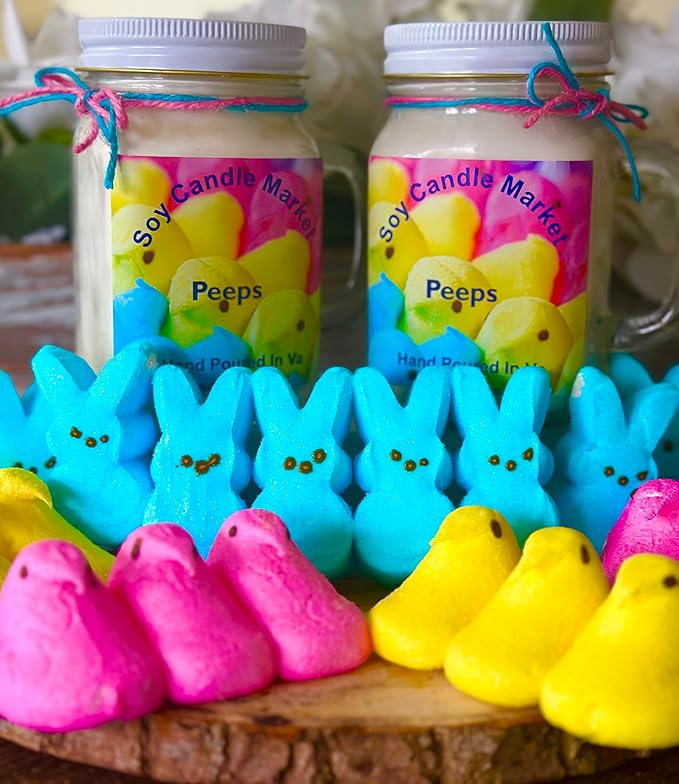 Soy Scented Candles | Handmade & Highly Aromatic Candles Burns Upto 85 Hours in Glass Jar - Perfect for Home Decor, Wedding, Birthday, Dinner (Peeps, 16 oz)