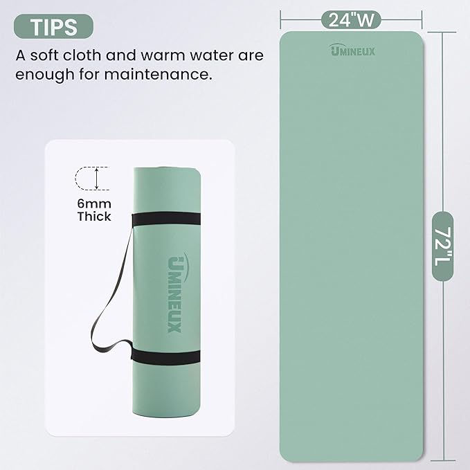 Umineux Yoga Mat Non Slip, 6MM (1/4") Yoga Mat Strap, POE Yoga Mats for Women Men, 72"x24", Great for Workout, Yoga, Pilates, Fitness & Floor Exercises