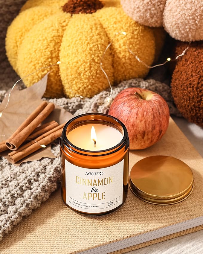 AOOVOO Apple Cinnamon Candles - 9 oz Scented Candles, Aromatherapy Candle, Soy Candle for Home Scented