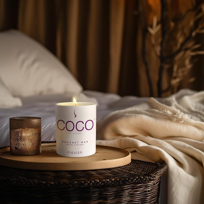 COCO by Stone 6.5oz Candle, Coconut Apricot Wax Candle for Home (Figuier) Home Fragrance Products, 1 Wick Candle, Enhance Indoor Aroma, Vegan & Cruelty-Free, Clean Burning and Hand Poured Candle