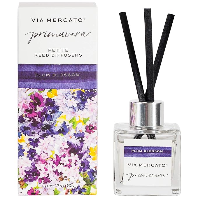 Via Mercato Primavera Spring Collection, Petite Reed Diffuser, Plum Blossom, 50 Gram