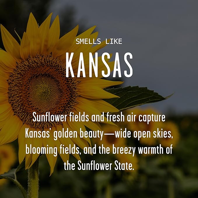 Kansas Gifts, Kansas Decor for Home - 'There's No Place Like Kansas Candle, w/Sunflower Fields & Fresh Air I Kansas Souvenirs I Kansas State Gifts I 9oz Jar, 50Hr Burn, USA Made