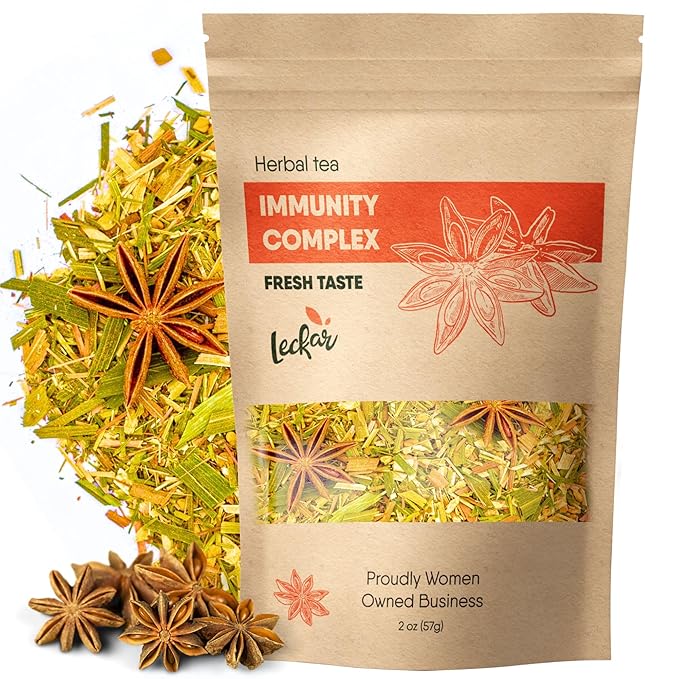 Organic Herbal Tea with Lemongrass, Ginger, Fenugreek, Star Anise, Turmeric, Caffeine Free, Immunity Care Blend