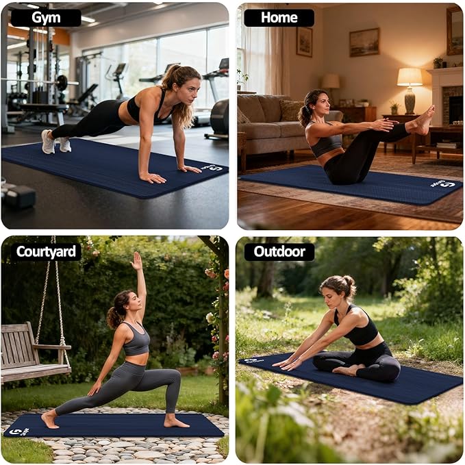 Yoga Mat Non Slip NBR Extra Thick Yoga Mat, 72"L x 32"/24"W x 0.6"/0.4"TH (185cm x 80cm/61cm x 15mm/10mm), Anti-Tear Exercise Mat with Carrying Strap and Bag, Workout Mats for Yoga, Pilates