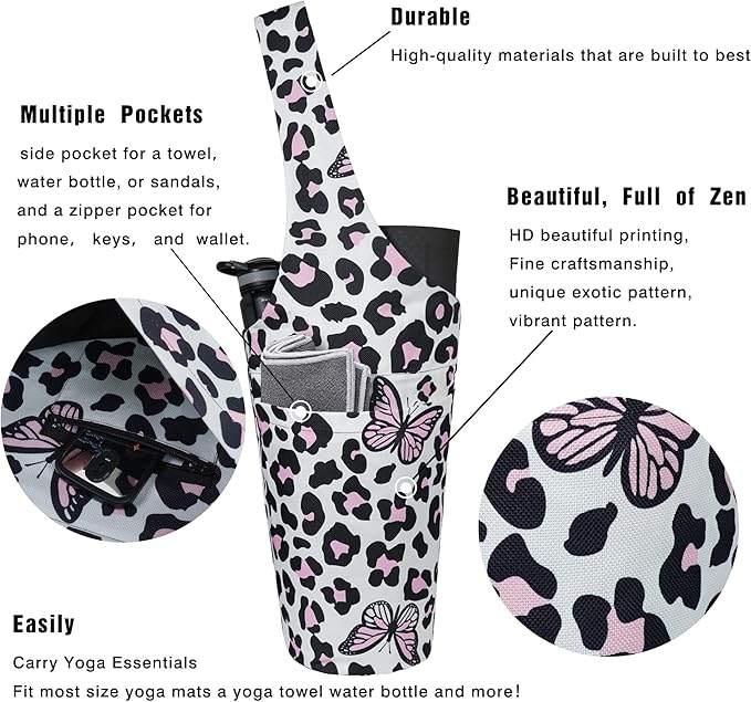 Fashion Printed Yoga Mat Bag with Large Side Pocket & Zipper Pocket Long Tote Yoga Bag Fit Most Size Mats - Holds More Yoga Accessories