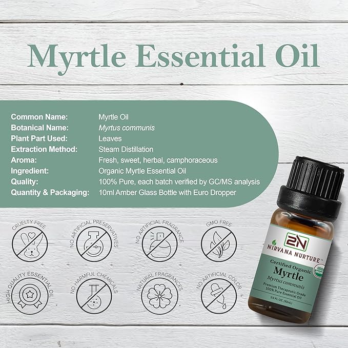 Myrtle Essential Oil USDA Certified Organic, 100% Pure Natural Premium Grade, Undiluted