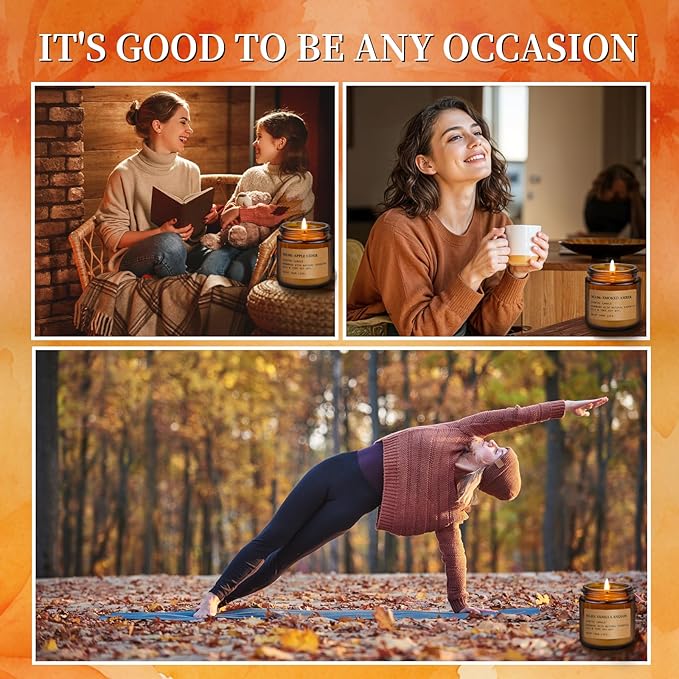 Fall Candles for Home Scented, 6 x 3.5 oz Soy Wax & 150 Hours Long Lasting Fall Winter Candles Sets, Gifts for Women Birthday Thanksgiving Day Merry Christmas | Apple Cinnamon Pumpkin Spice|