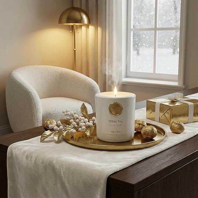 Scented Luxury Candles -White Tea-Aromatherapy Jar Candles for Relaxation & Sleep -7 oz- 45 Hours Clean Burn-Hand-Cast -100% Natural Soy Wax-Valentine’s Day Gift