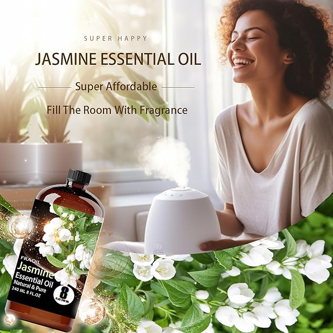 Jasmine Essential Oil, Jasmine Oil 8 Fl Oz 240ML for Diffuser Humidifier Yoga Cleaning DIY Candle Soap Making Perfume Gift for Women Essential Oils