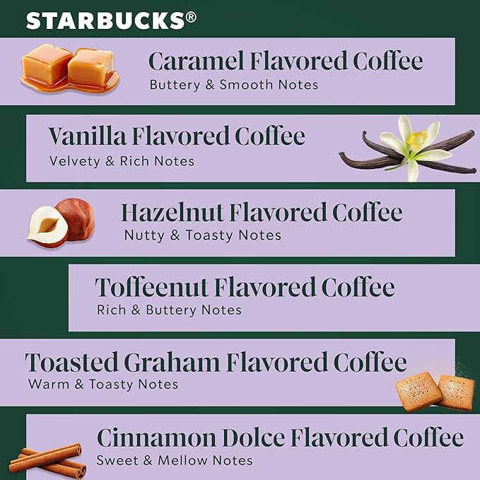 Starbucks K-Cup Coffee Pods, Flavored Hot or Iced Coffee, Variety Pack, 60 Keurig Pods