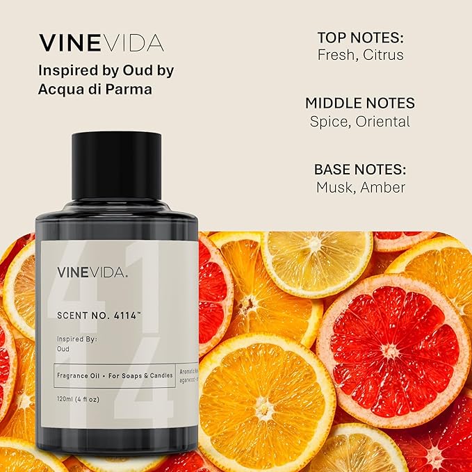 VINEVIDA [120mL] Oud Fragrance Oil for Candle Making - Natural Candle Oil Scents - Soap Making Essential Oil - Made in USA