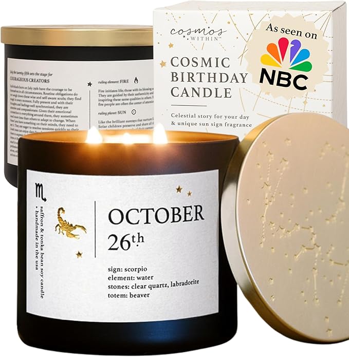 October 26th Personalized Zodiac Candle | Inspirational Astrology Reading and Daily Affirmation for Your Birthdate | Handmade Scorpio Candles | Astrology Birthday Gifts for Women