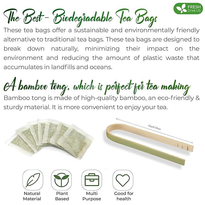 FreshDrinkUS, Premium 15 Horsetail Leaf Tea Bags, 100% Natural & Pure from Horsetail Loose Leaves Herbal Tea. Made with Natural Material Tea Bags. No Sugar, No Caffeine, No Gluten, Vegan.
