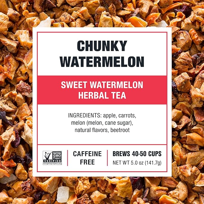 Tiesta Tea - Chunky Watermelon, Loose Leaf, Sweet Watermelon Herbal Tea, Premium Non-Caffeinated Fruit Blend, Makes Hot or Iced & Brews Up to 50 Cups, 5oz Refillable Tin