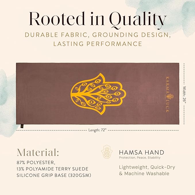 KARMA AND LUCK Grounded Grace Yoga Towel, Rooted Energy for Strength & Balance, Non-Slip Hot Yoga Mat Towel with Silicone Base, Highly Absorbent Terry Suede, 26” x 72”