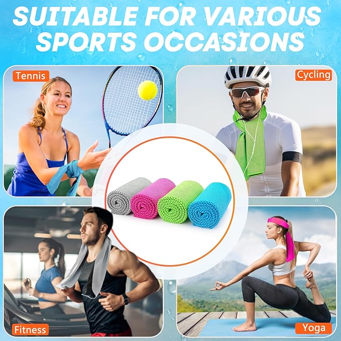 UZIPIN 4 Pack Cooling Towels (40"x 12"), Soft Breathable Gym Towels, Outdoors Ice Towel for Neck and Face, Camp Essentials Microfiber Sweat Towels for Gym, Run, Yoga, Workout, Travel, Climb