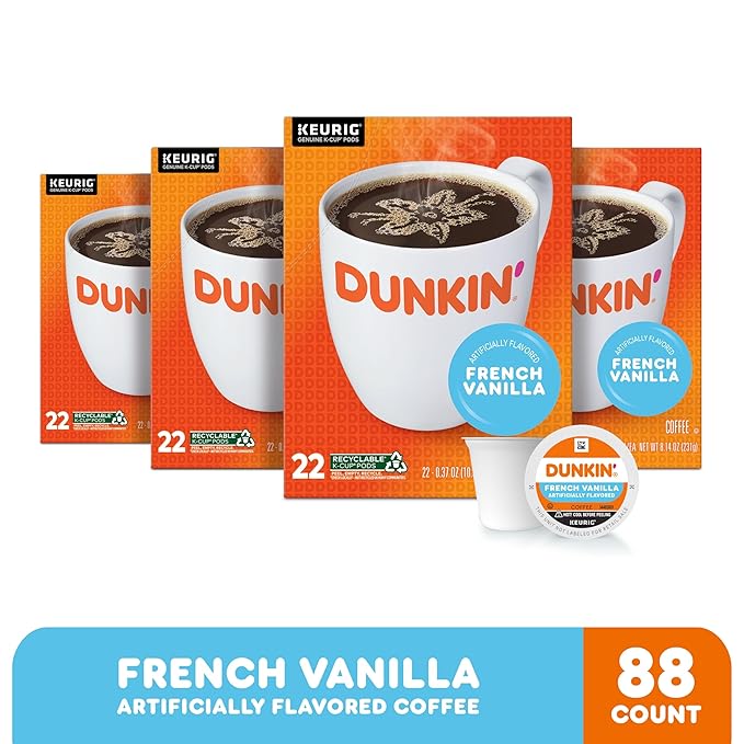Dunkin' French Vanilla Flavored Coffee, 88 Keurig K-Cup Pods
