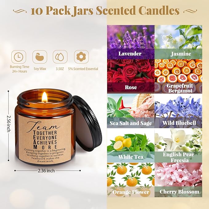 Fumete 10 Pcs Jars Scented Soy Candles 3.5 oz May You Be Proud of The Difference Candles Valentines Team Thank You Gifts Employees Coworker Appreciation Volunteers Nurse Teachers(Amber,Team)