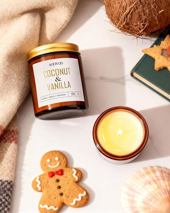 AOOVOO Coconut Vanilla Candles - 9 oz Scented Candles, Aromatherapy Candle, Soy Candle for Home Scented