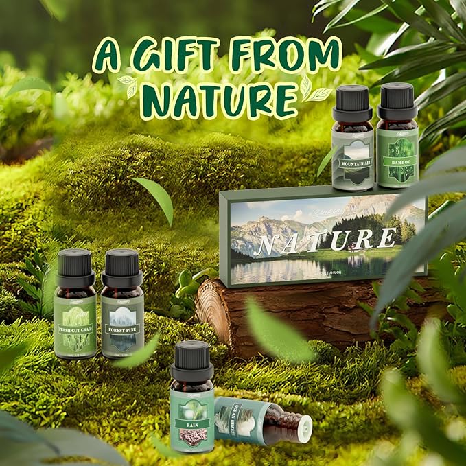 SALUBRITO Nature Fragrance Oils Set, Essential Oils Set - Forest Pine, Ocean Breeze, Rain, Fresh Cut Grass, Mountain Air, Bamboo, Premium Scented Oil for Diffuser, Candle, Soap Making