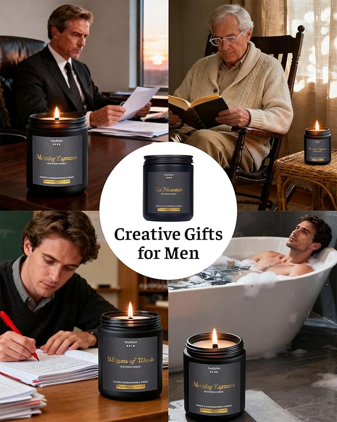 4 Pack Wooden Wick Scented Candle Gift Set for Men, 30oz Non-Toxic Soy Wax, 220 Hours of Burn Time Masculine Candle, Aromatherapy Candle for Father's Day, Boyfriend, Husband, Dad, Brother, Boss