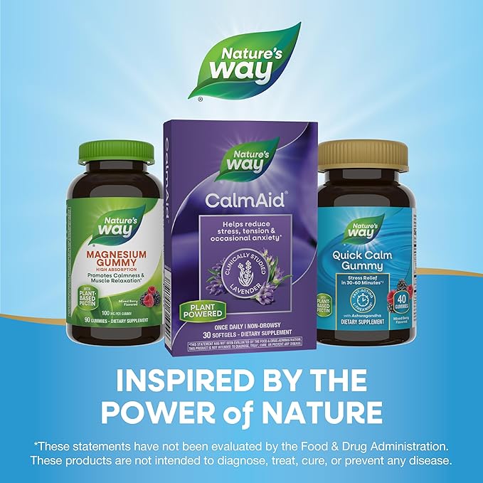 Nature's Way CalmAid, Helps Manage Stress and Tension*, Clinically Studied Lavender, Non-Drowsy, 30 Softgels
