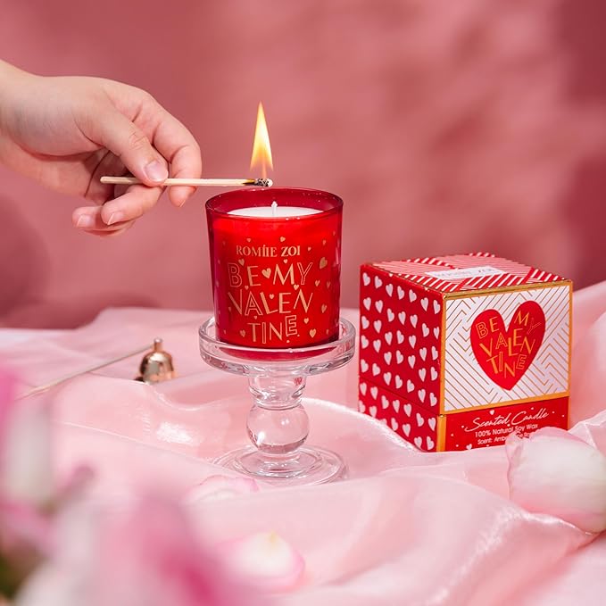 ROMIIE ZOI Scented Candle - 6oz Soy Wax Candle Holiday Valentine's Day Infused with Amber Spice Rose - Gift Box Packaged for Holiday Season Women Gift