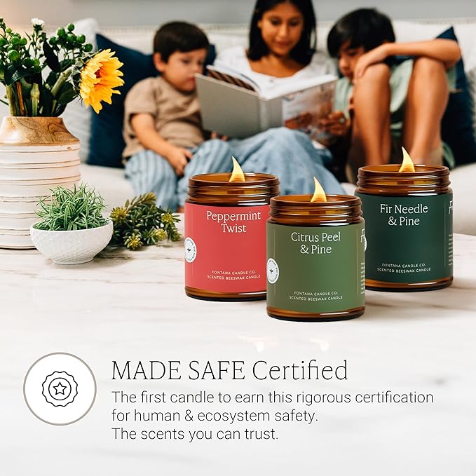 Fontana Candle Co Wood Wick Beeswax Jar Candles, 3-Jar Holiday Scent Bundle - Made with Coconut Oil & Pure Essential Oils – Clean Burn, Long Lasting and Non-Toxic Candles for Home & Room Decor