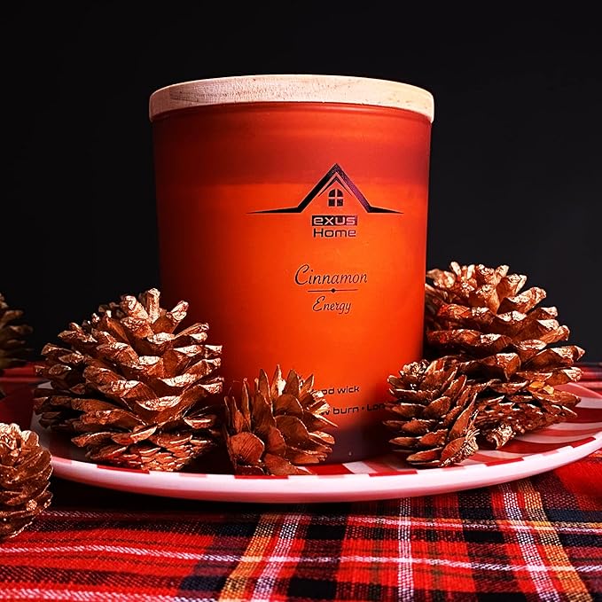 Exus Hand Crafted, Soy Wax, Wood Wick, Aromatic Candle. Non-Toxic (Apple Cinnamon/Energy)