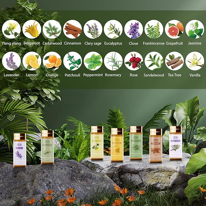 Pure Essential Oils for Diffusers for Home, Skin, Candle and Soap Making, 20 Scents - Tea Tree, Lavender, Lemon, Peppermint, Eucalyptus, Cinnamon, Rose and More, Aromatherapy Oils/ 5 ML