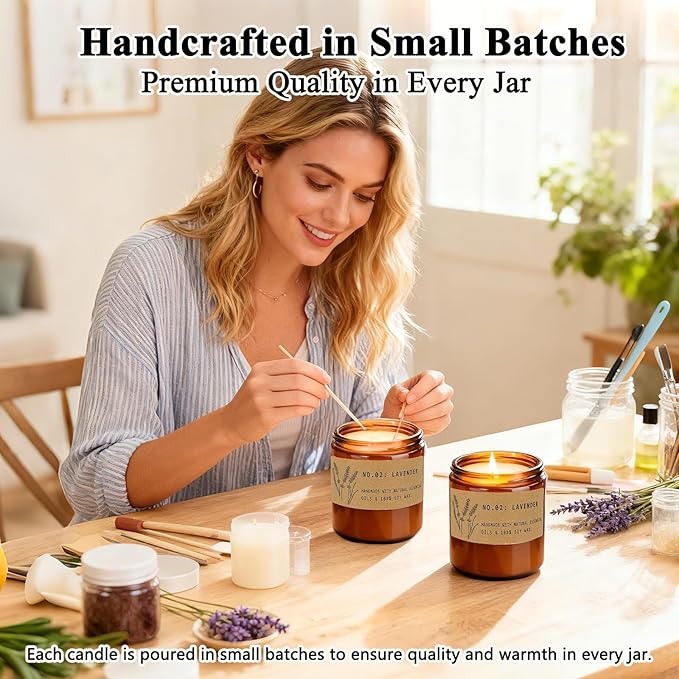 Classic 7 oz Scented Candle Gift Set, 10% Essential Oils Soy Wax Candles in Vintage Amber Jars, Aromatherapy 4-Pack – Sandalwood Rose, Lavender – Luxury Holiday Gifts for Women, Organic Soy Wax
