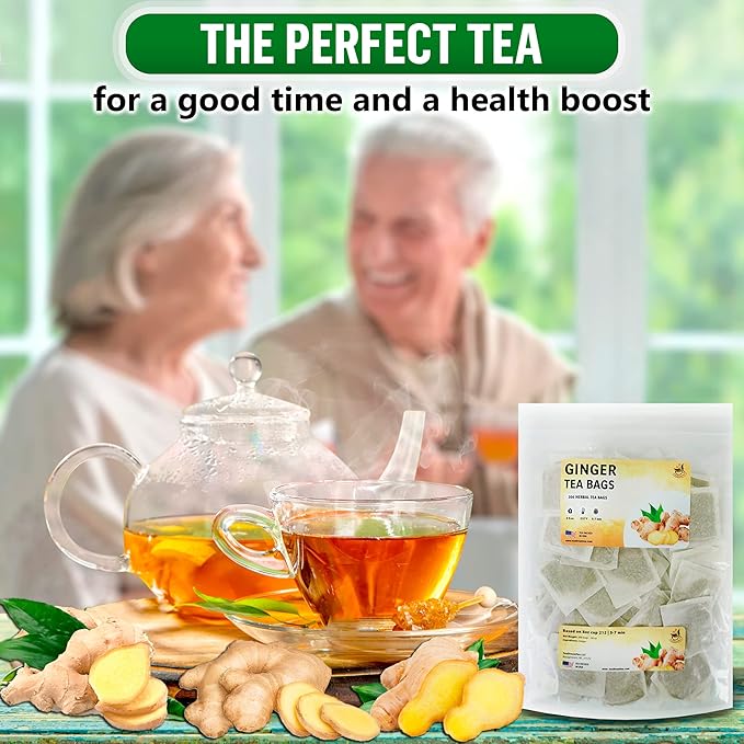 TeadreamTea Ginger Tea Bags - 200 Bleach-Free Tea Bags | Caffeine Free, Antioxidant, Calms Upset Stomach - Strengthen Immune System - Herbal Ginger Tea