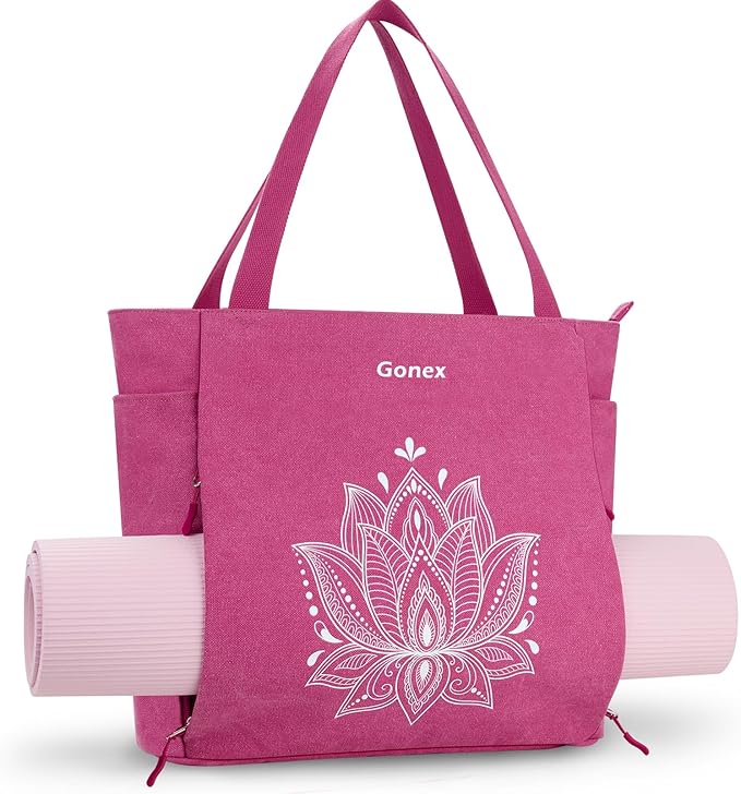 Gonex Yoga Mat Bag, Large Tote Bag with Multi Pockets for Women Men, Canvas Mat Carrier, Full Zipper Easy Access for Pilates Gym Travel