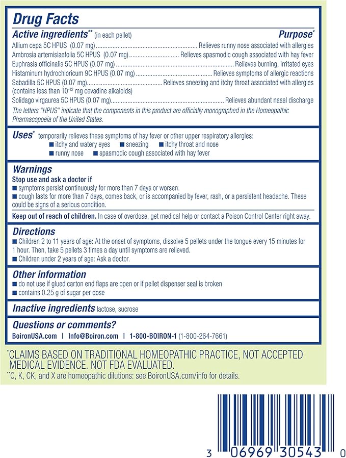 Boiron AllergyCalm Kids Homeopathic Medicine for Allergy Relief 3 Tubes Box (Pack of 2)