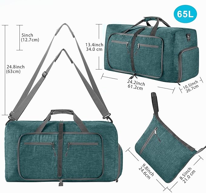 Vomgomfom 65L/85L/115L Foldable Travel Duffle Bag, Lightweight Checked Luggage with Shoe Compartment, Water-Resistant Weekender Overnight Bag for Men & Women