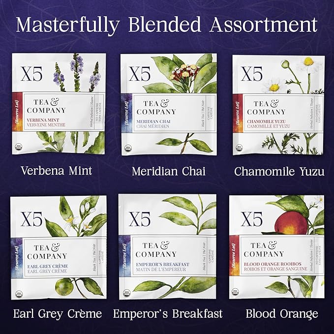 Mighty Leaf Tea and Company Organic Tea Sampler – 30 Count Silken Tea Bags – 6 Assorted Flavors: Earl Grey, Rooibos, Emperor Breakfast, Meridian Chai, Verbena Mint, Chamomile Yuzu
