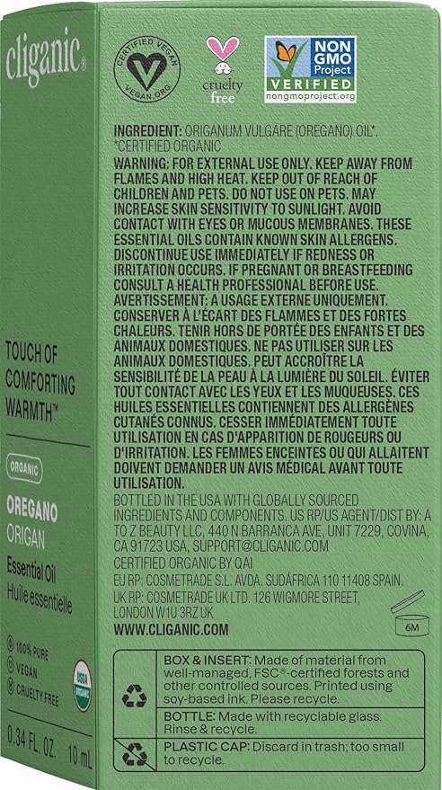 Cliganic Organic Oregano Essential Oil, 100% Pure Natural for Aromatherapy | Non-GMO Verified (Packaging May Vary)