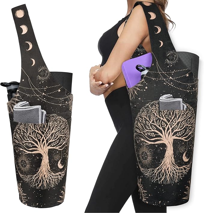 Fashion Printed Yoga Mat Bag with Large Side Pocket & Zipper Pocket Long Tote Yoga Bag Fit Most Size Mats - Holds More Yoga Accessories