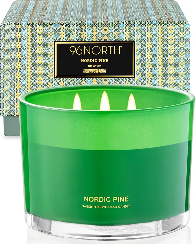 96NORTH Luxury Pine Soy Candle | Large 3 Wick Jar Candle | Up to 40 Hours Burning Time | 100% Natural Soy Wax | Relaxing Aromatherapy Aesthetic Candle