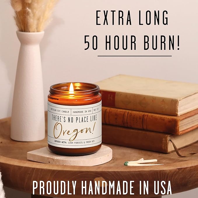 Oregon Gifts, Oregon Decor for Home - 'There's No Place Like Oregon Candle, w/Lush Forests & Fresh Air I Oregon Souvenirs I Oregon State Gifts I 9oz Jar, 50Hr Burn, USA Made