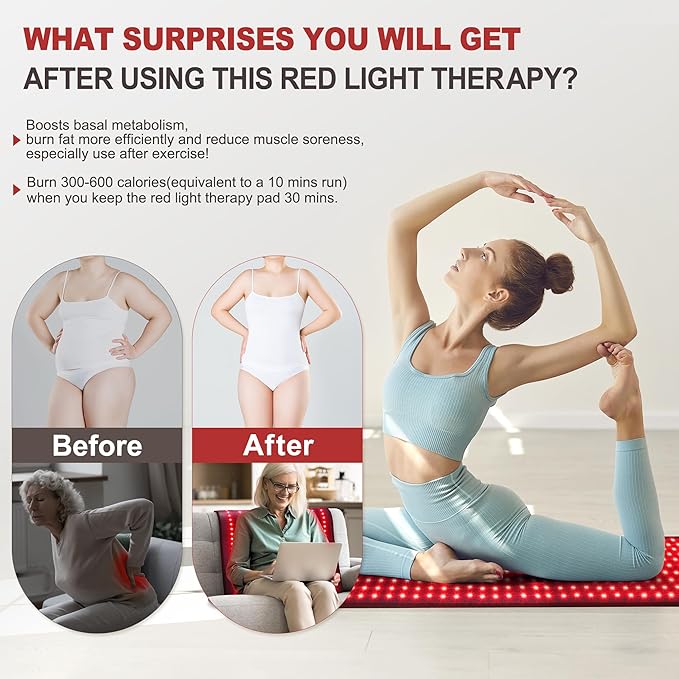 Red Light Therapy Mat for Body, Holiday Birthday Gifts for Women Men, 39’’ x 24’’Large Infrared Light Therapy with Timer, Red Light Panel for Back Belly Shoulder Joint (with Storage Bag)