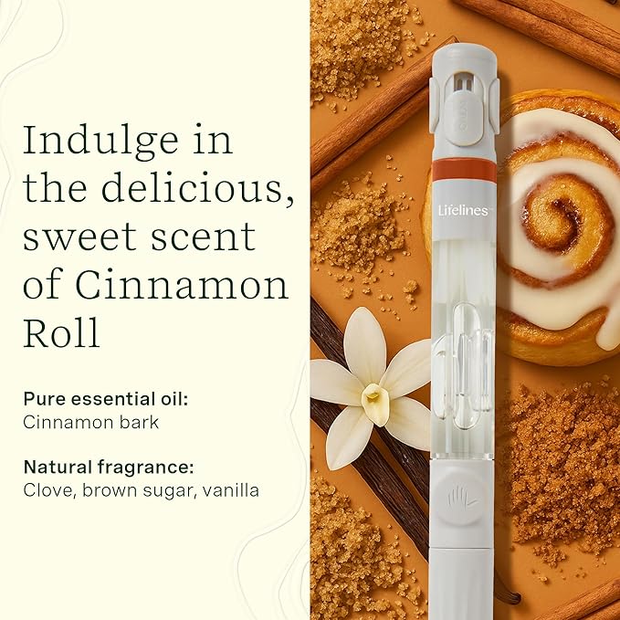 Lifelines Pen Diffuser Set, Cinnamon Roll - 1mm Black Ballpoint Pen with Scented Essential Oil Blend & 2 Ink Refills – Aromatherapy Diffuser & Sensory Immersion Diffuse Aroma As You Write