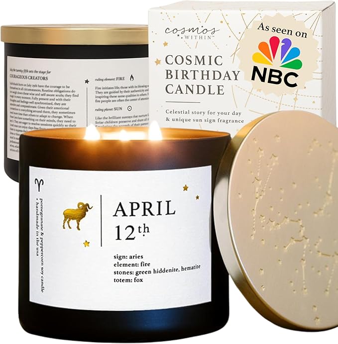 April 12th Personalized Zodiac Candle | Inspirational Astrology Reading and Daily Affirmation for Your Birthdate | Handmade Aries Candles | Astrology Birthday Gifts for Women